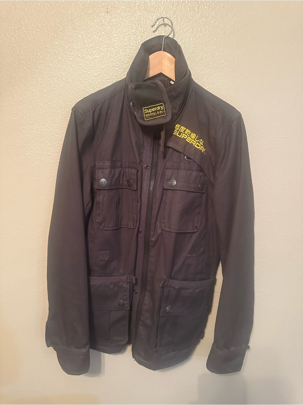 Superdry Men’s Black Field Jacket with Yellow Logo